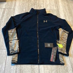 Under Armour Men's Black & Camo Design fleece Zip Up Sweater Small